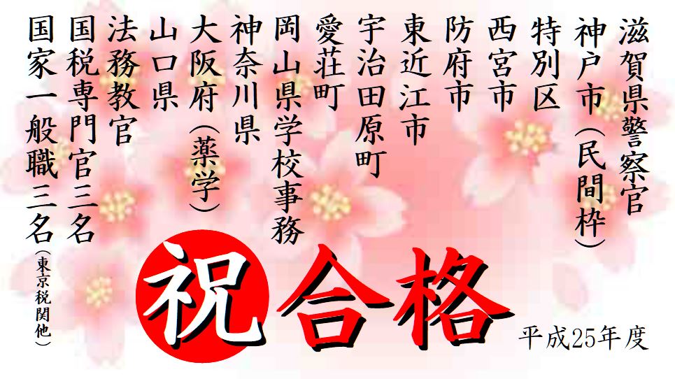 公務員試験面接セミナー 合格実績 平成25年度