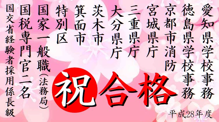 公務員試験面接セミナー 合格実績 平成28年度